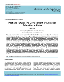 Past and Future: the Development of Animation Education in China