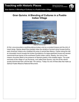 Gran Quivira: a Blending of Cultures in a Pueblo Indian Village
