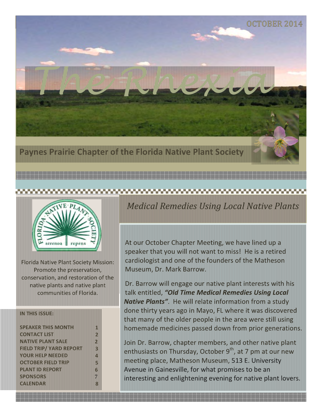 Paynes Prairie Chapter of the Florida Native Plant Society Medical Remedies Using