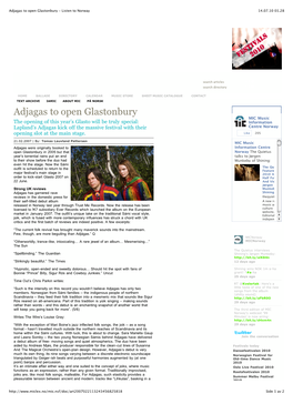 Adjagas to Open Glastonbury - Listen to Norway 14.07.10 01.28