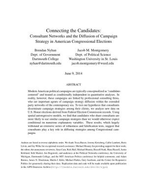 Connecting the Candidates: Consultant Networks and the Diffusion of Campaign Strategy in American Congressional Elections
