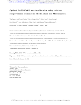 Optimal SARS-Cov-2 Vaccine Allocation Using Real-Time Seroprevalence Estimates in Rhode Island and Massachusetts