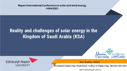 Reality and Challenges of Solar Energy in the Kingdom of Saudi Arabia (KSA)