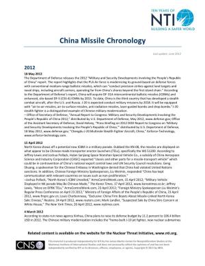 China Missile Chronology