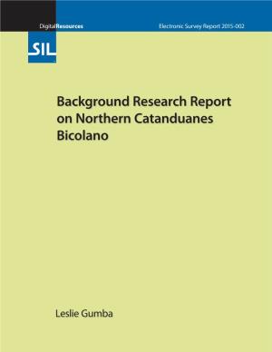 Background Research Report on Northern Catanduanes Bicolano