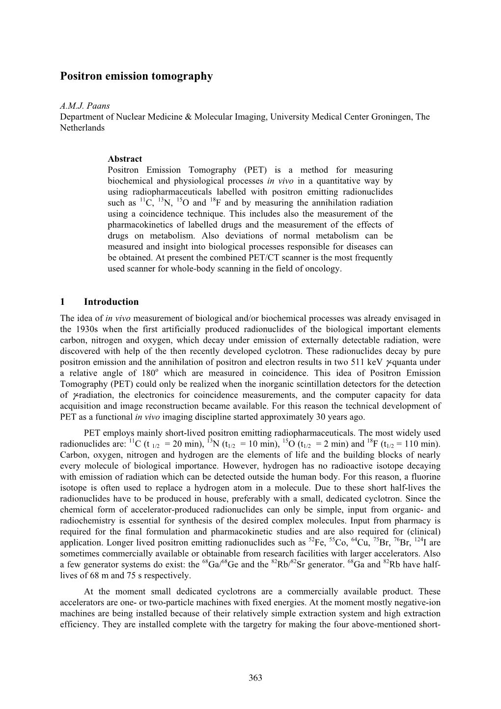 Positron Emission Tomography