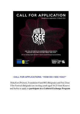 CALL for APPLICATIONS: “HOW DO I SEE YOU?” Dokufest (Prizren