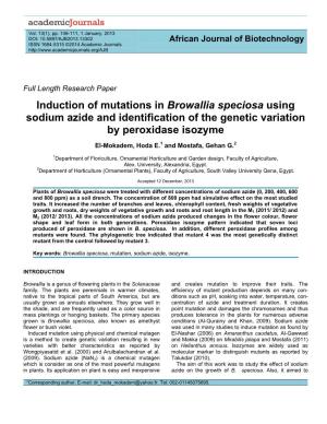 Induction of Mutations in Browallia Speciosa Using Sodium Azide and Identification of the Genetic Variation by Peroxidase Isozyme