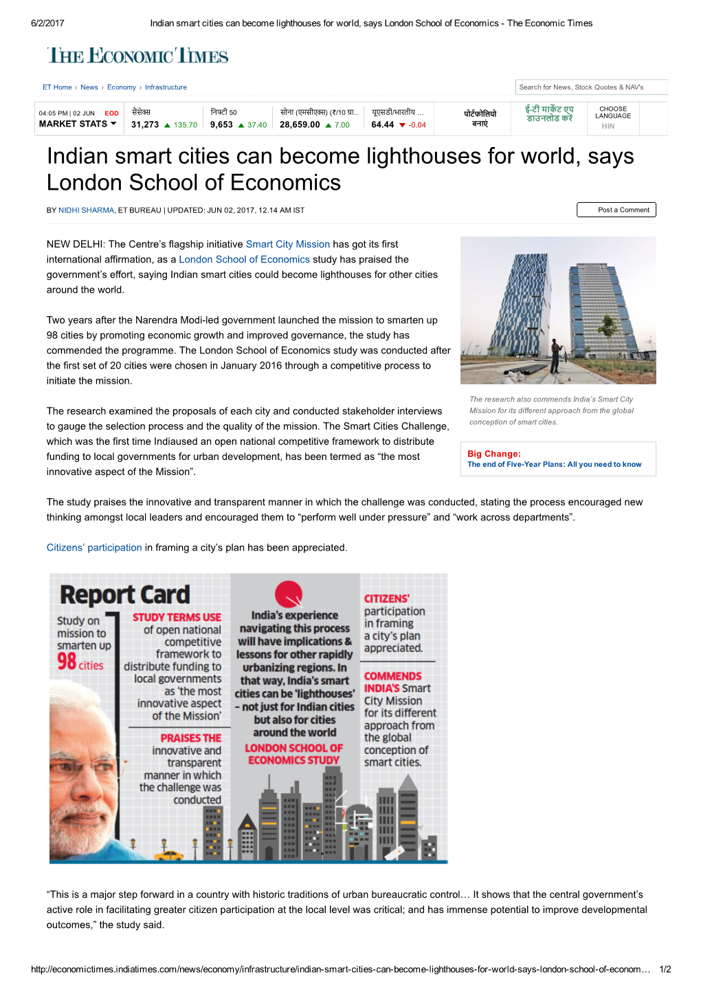 Indian Smart Cities Can Become Lighthouses for World, Says London School of Economics ­ the Economic Times