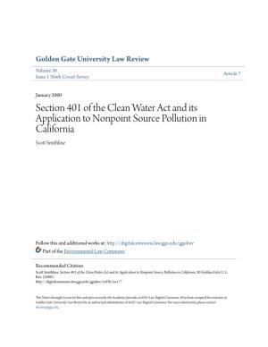 Section 401 of the Clean Water Act and Its Application to Nonpoint Source Pollution in California Scott Mithlines