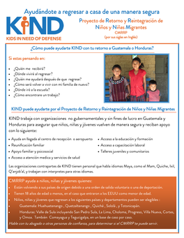 Ayudándote a Regresar a Casa De Una Manera Segura Proyecto De Retorno Y Reintegración De Niños Y Niñas Migrantes CMRRP (Por Sus Siglas En Inglés)