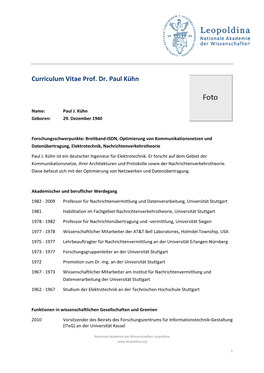 Curriculum Vitae Prof. Dr. Paul Kühn