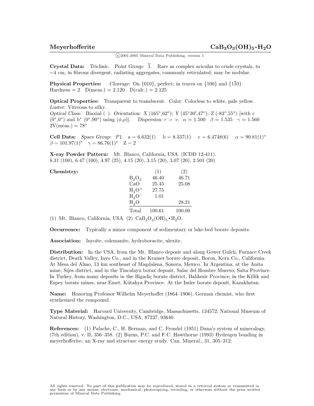 Meyerhofferite Cab3o3(OH)