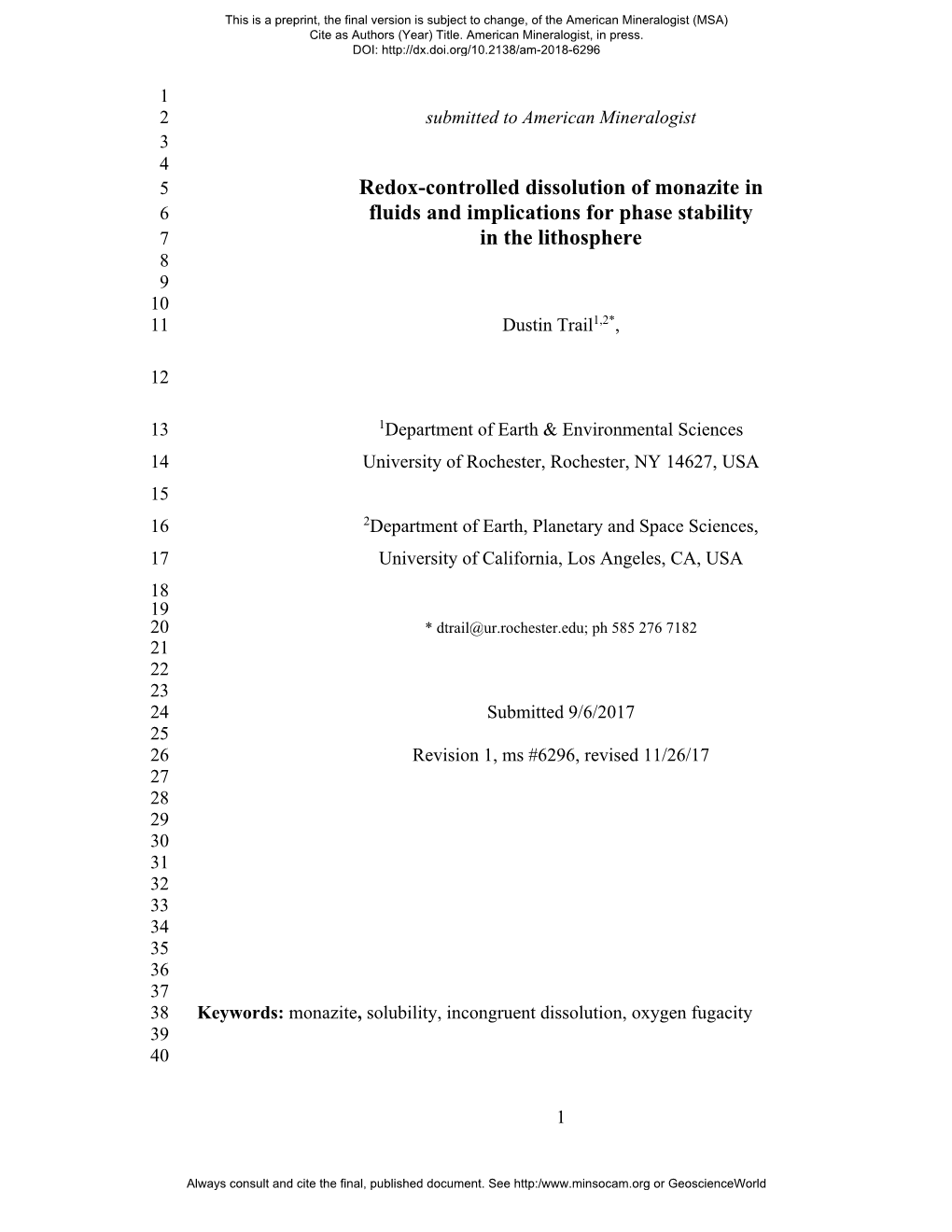 Redox-Controlled Dissolution of Monazite in Fluids and Implications