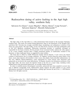 Radiocarbon Dating of Active Faulting in the Agri High Valley, Southern Italy