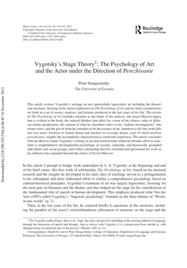 Vygotsky's Stage Theory: the Psychology of Art and the Actor