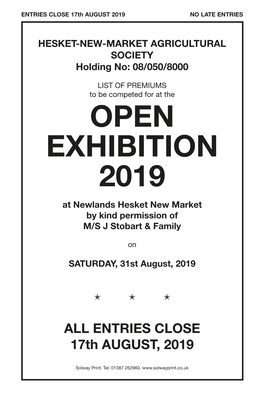 OPEN EXHIBITION 2019 at Newlands Hesket New Market by Kind Permission of M/S J Stobart & Family