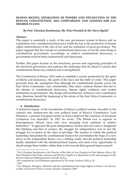 Human Rights, Separation of Powers and Devolution in the Kenyan Constitution, 2010: Comparison and Lessons for Eac Member States