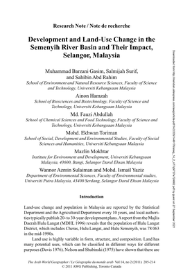 Development and Land-Use Change in the Semenyih River Basin and Their Impact, Selangor, Malaysia