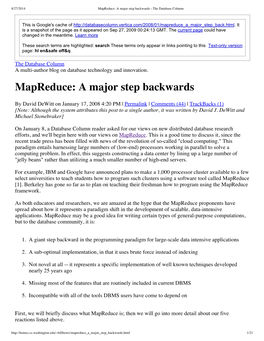 Mapreduce: a Major Step Backwards - the Database Column