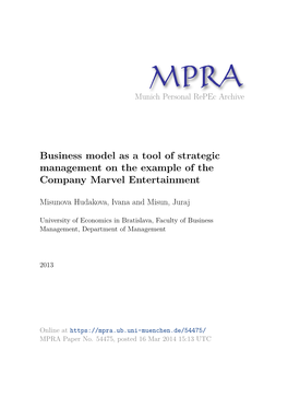 Business Model As a Tool of Strategic Management on the Example of the Company Marvel Entertainment