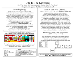 KEYBOARD SHORTCUTS Clipboard, Then Point to a Destination and “PASTE” the Selected Object(S) Which Allow You to Quickly Navigate Through Windows Via Keyboard