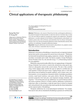 Clinical Applications of Therapeutic Phlebotomy Open Access to Scientific and Medical Research DOI