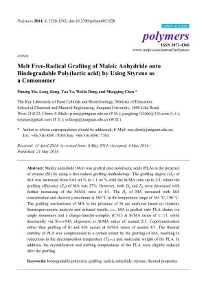 Melt Free-Radical Grafting of Maleic Anhydride Onto Biodegradable Poly(Lactic Acid) by Using Styrene As a Comonomer