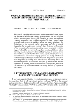 Social Entrapment Evidence: Understanding Its Role in Self-Defence Cases Involving Intimate Partner Violence