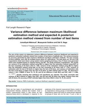 Variance Difference Between Maximum Likelihood Estimation Method and Expected a Posteriori Estimation Method Viewed from Number of Test Items