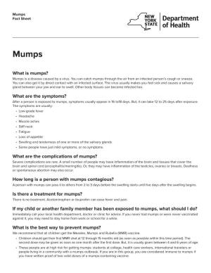 Mumps Fact Sheet Department of Health