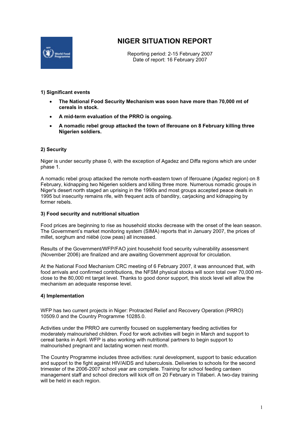 Proposed Proforma for Weekly Emrgency Situation