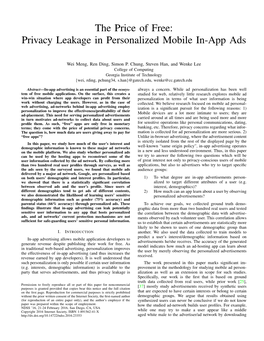 Privacy Leakage in Personalized Mobile In-App Ads
