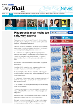 Playgrounds Must Not Be Too Safe, Warn Experts | Daily Mail Online