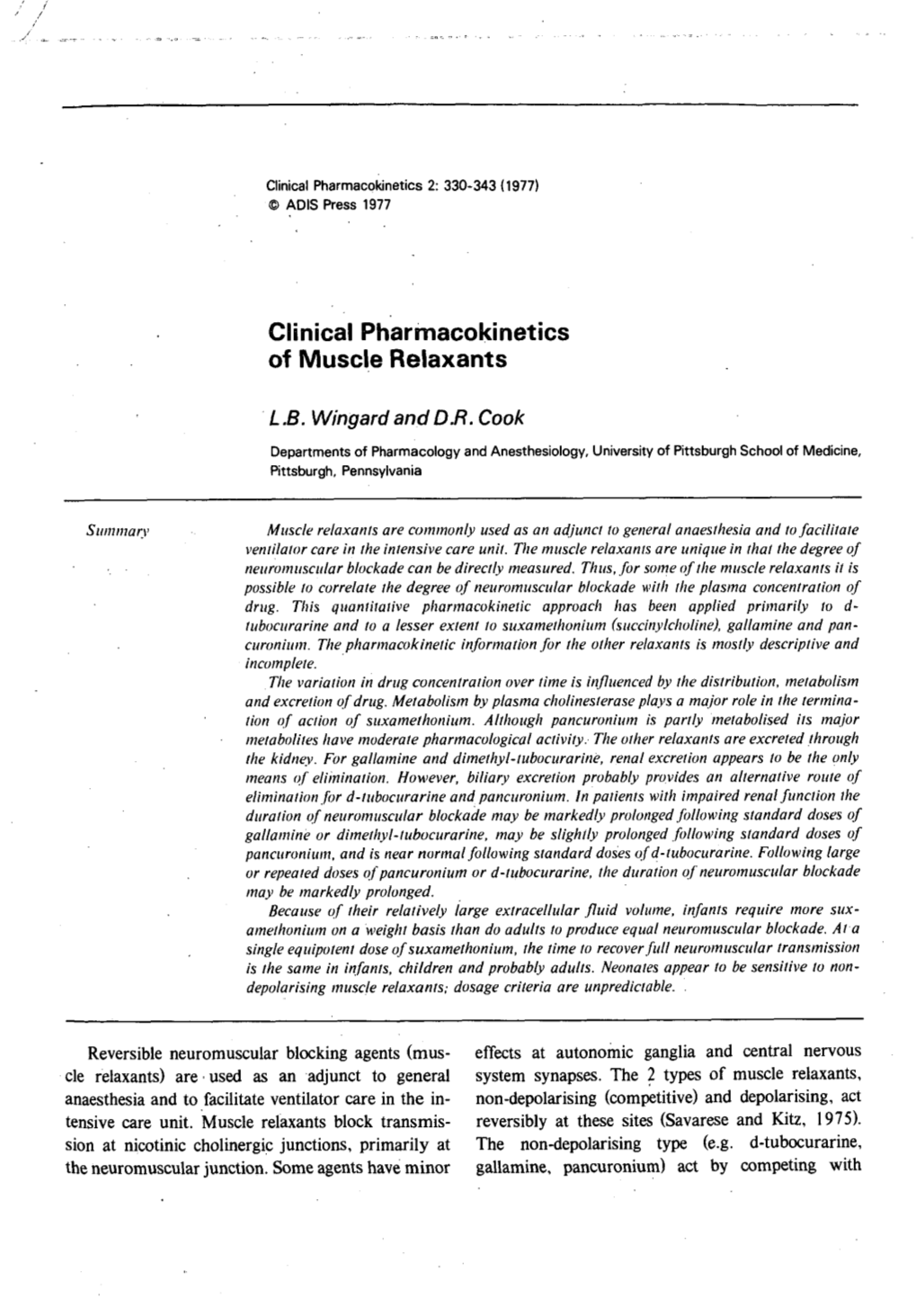 Clinical Pharmacokinetics of Muscle Relaxants