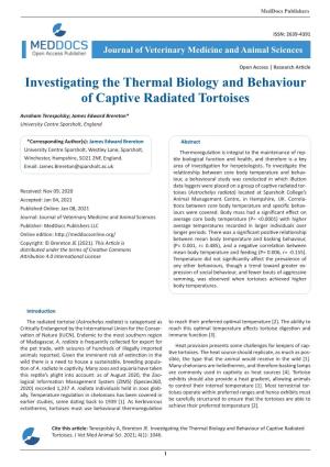 Investigating the Thermal Biology and Behaviour of Captive Radiated Tortoises