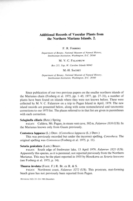 Additional Records of Vascular Plants from the Northern Mariana Islands. 2