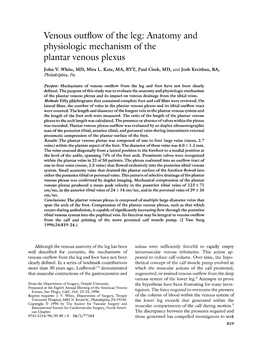 Anatomy and Physiologic Mechanism of the Plantar Venous Plexus