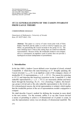GENERALIZATIONS of the CASSON INVARIANT from GAUGE THEORY 1. Introduction