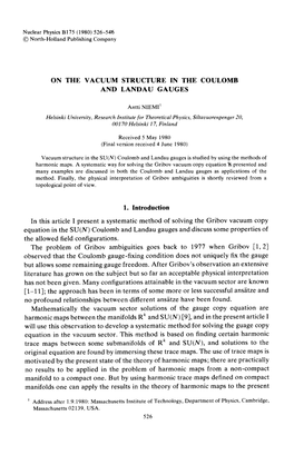 ON the VACUUM STRUCTURE in the COULOMB 1. Introduction