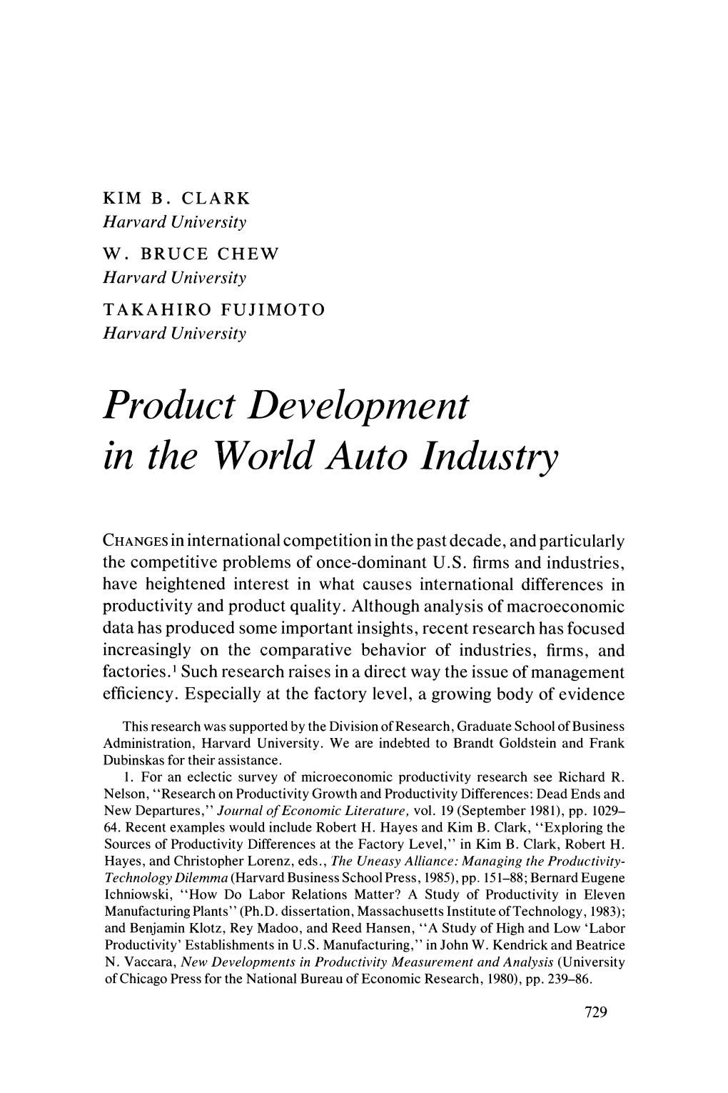 Product Development in the World Auto Industry