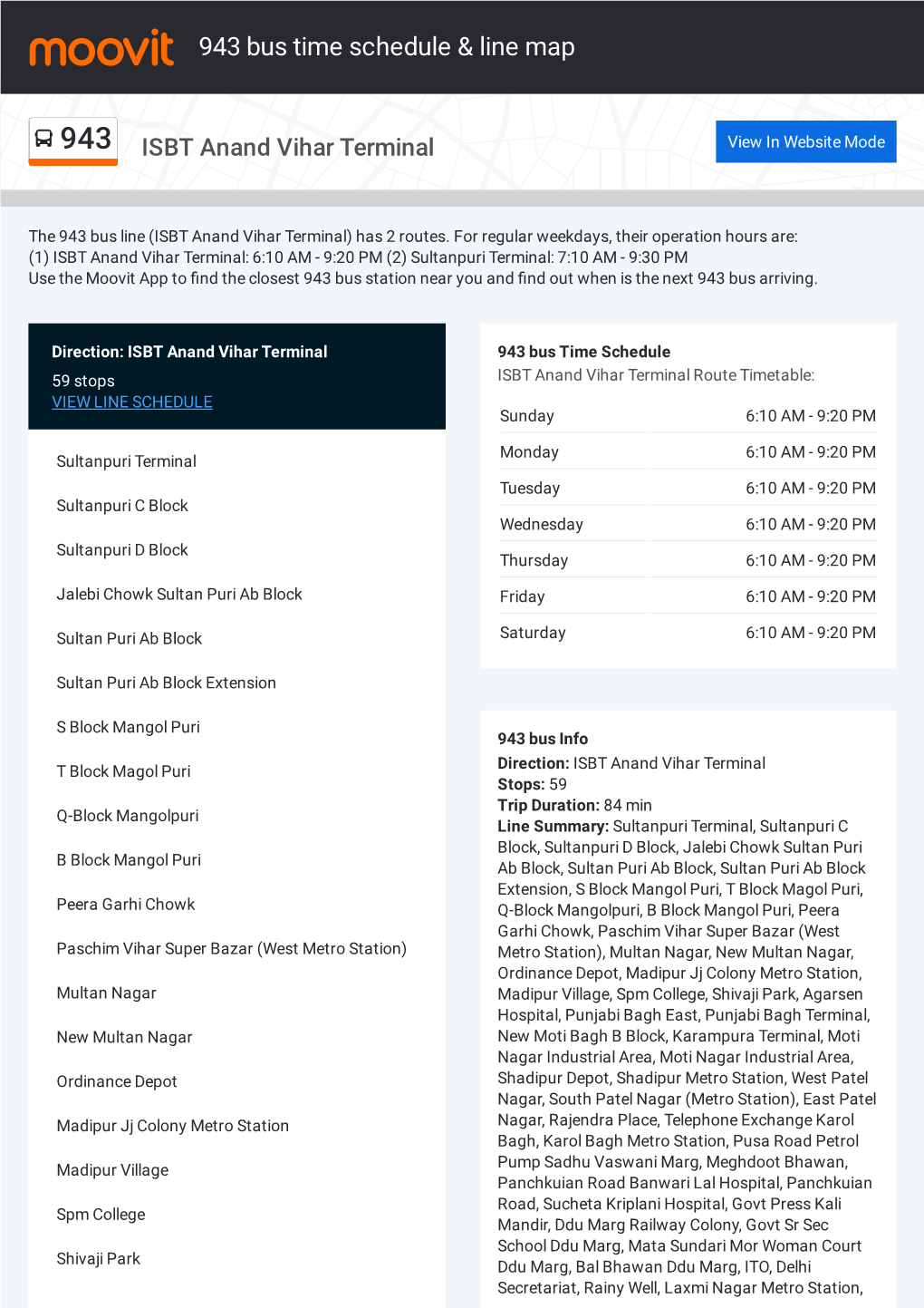 943 Bus Time Schedule & Line Route