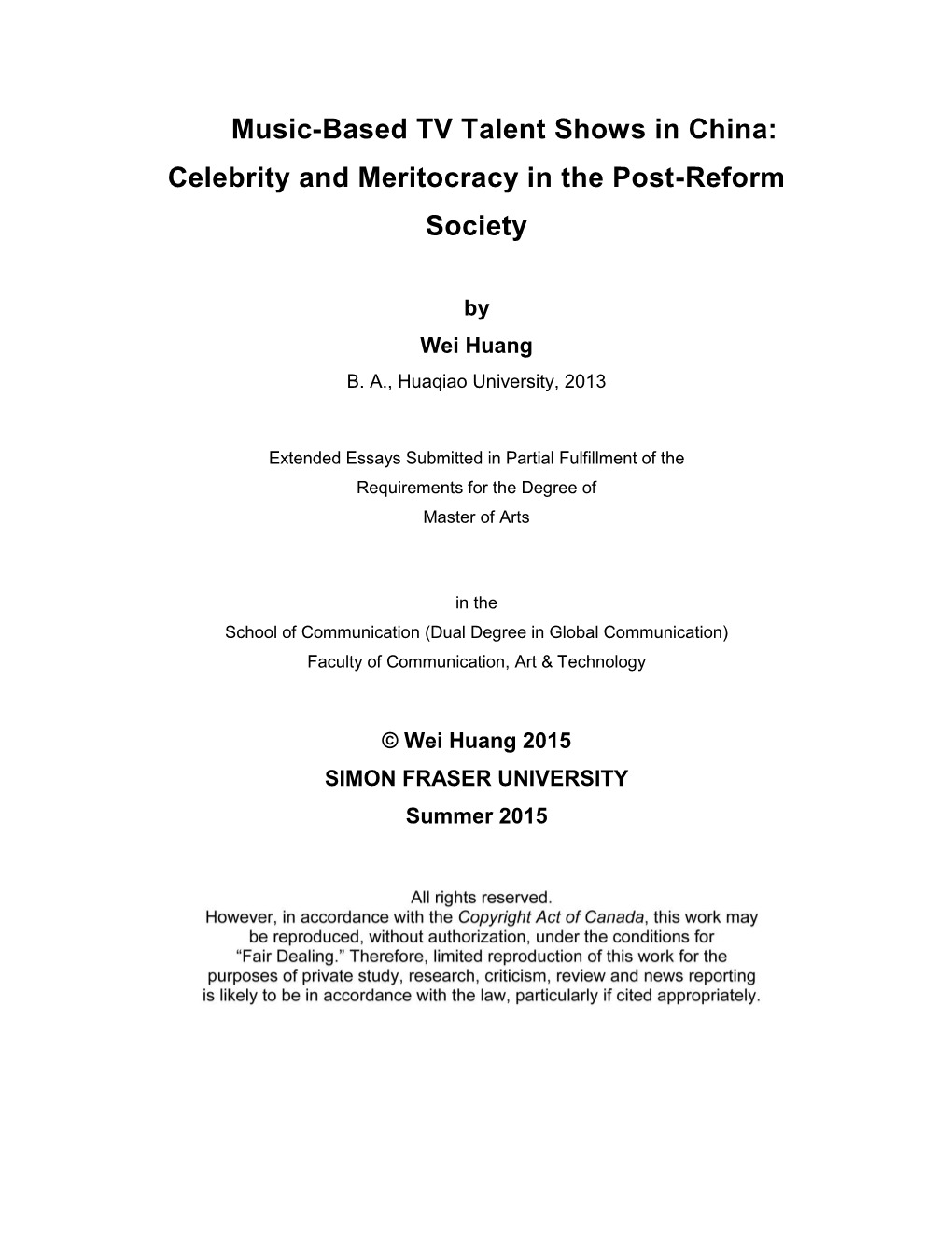 Music-Based TV Talent Shows in China: Celebrity and Meritocracy in the Post-Reform Society