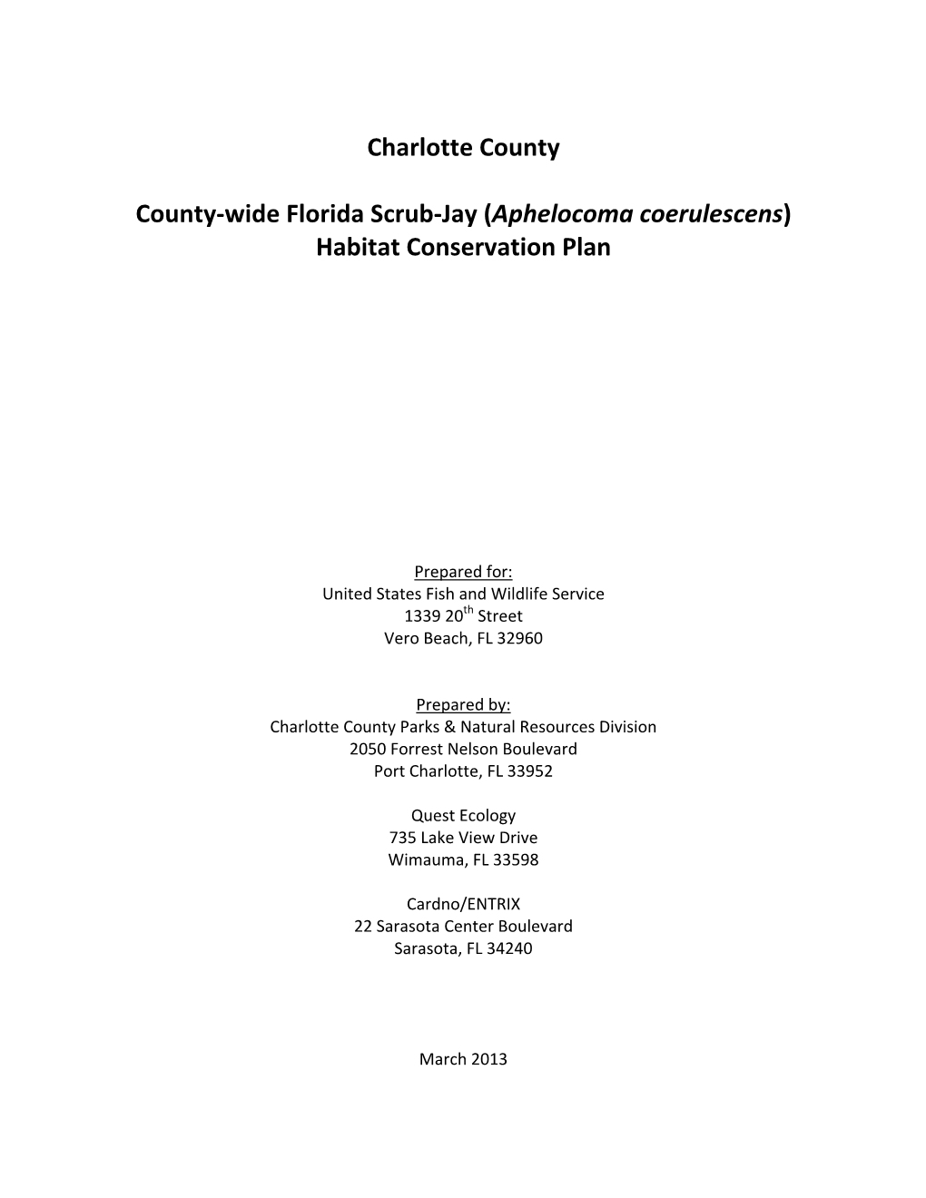 Charlotte County Scrub-Jay Habitat Conservation Plan (HCP)