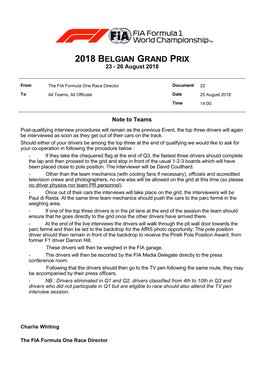 Race Director's Note – Post Qualifying Interviews