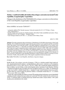 Změny V Rozšíření Králíka Divokého (Oryctolagus Cuniculus) Na