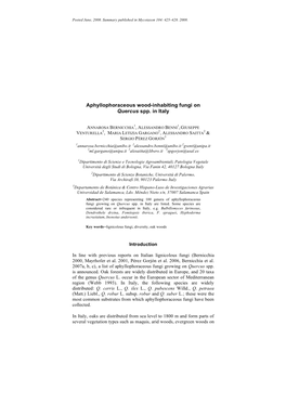 Aphyllophoraceous Wood-Inhabiting Fungi on Quercus Spp. in Italy