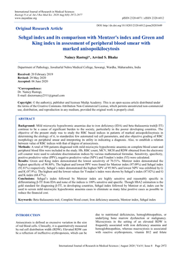 Sehgal Index and Its Comparison with Mentzer's Index and Green and King Index in Assessment of Peripheral Blood Smear with Marked Anisopoikilocytosis