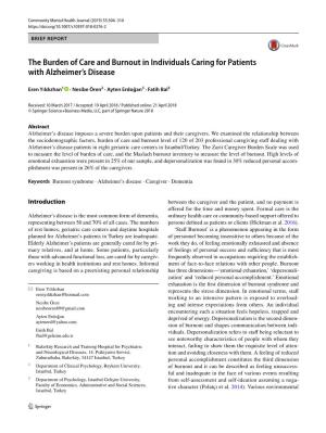 The Burden of Care and Burnout in Individuals Caring for Patients with Alzheimer’S Disease
