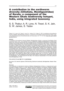 A Contribution to the Earthworm Diversity (Clitellata, Moniligastridae) of Kerala, a Component of the Western Ghats Biodiversity